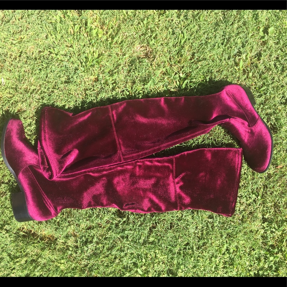 nwot Charles David Red velvet Over the knee boot - Picture 2 of 8